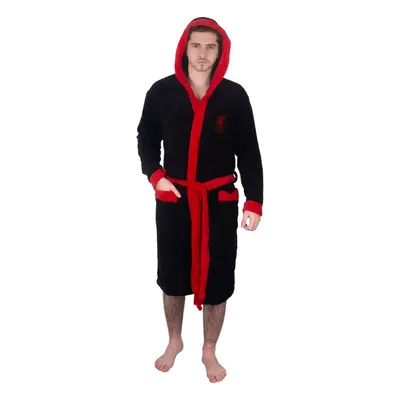 (Black, Large) Liverpool FC Official Football Gift Mens Hooded Fleece Dressing Gown Robe