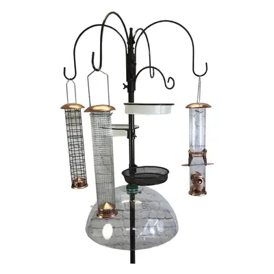 Deluxe Complete Metal Bird Feeding Station with Large Copper Style Feeders & Baffle