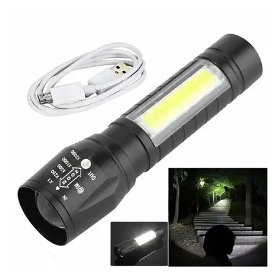 (Round) USB Rechargeable Flashlight Strong Light Zoom Highlight Tactical Flashlight Torches Outd