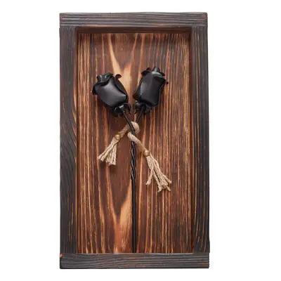 (Black Roses With Brown Background) Mountable Wooden Frame with Forged Iron Roses Ideal Wrought 