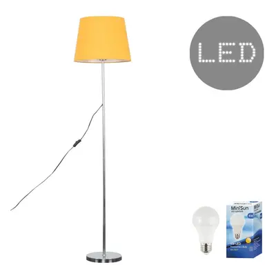 Modern Standard Floor Lamp in a Polished Chrome Metal Finish with a Mustard Tapered Shade - Comp