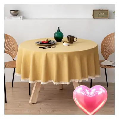 (yellow, Round 200cm) Solid Color Linen Large Round Tablecloth Waterproof And Oil-proof Cloth Ar