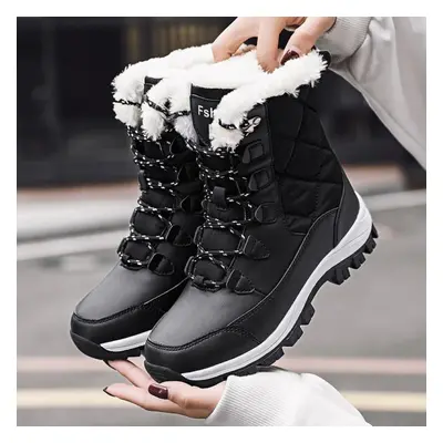 (black, 41) Women&apos;s Winter Warm Shoes Ankle Boots Anti-slip Black Snow Boots Womens Lace Up