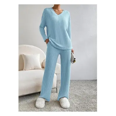 (light blue, M) Fashion Elastic Two Piece Set For Women&apos;s Autumn Winter Pants Suits Casual 