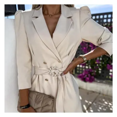 (beige, XXL) Rugod European And American Style Spring And Summer Women&apos;s Puff Sleeves Lapel