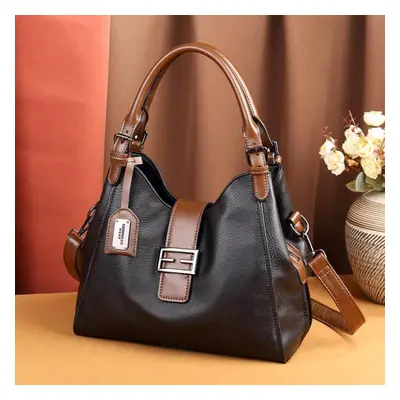 (black, 30cm*13.5cm*26cm) New European And American Retro Fashion Meniscus Baguette Bag Portable