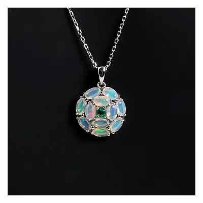 (white,green, M) Colorful Natural Opal Gemstone With Green Emerald Pendant Necklace Fine Jewelry