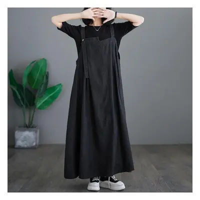 (black, M) Suspenders Denim Dress Women Spring And Summer Plus Size Women Loose Fashion Back Dre