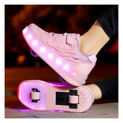 (pink, 28) Tuinanle Children Roller Skate Casual Shoes Boys Girl Led Lighted Flashing Kids Glowi