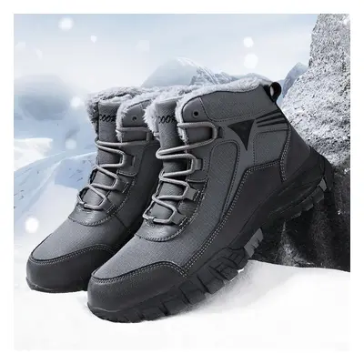 (grey, 46) Tuinanle Winter Men Cotton Shoes Plush Warm Waterproof Platform Sneaker Male Climbing