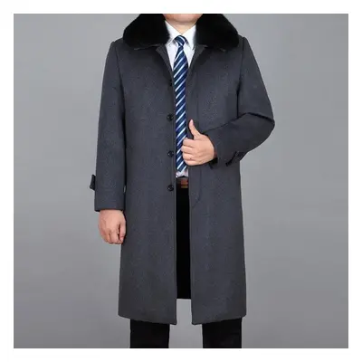 (grey, 3XL) Men Wool Long Coat Winter Cashmere Overcoat Real Rabbit Fur Thick Warm Winter Mens P