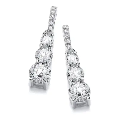 Jewelco London Ladies Rhodium Plated Sterling Silver CZ Graduated Trilogy Eternity Drop Earrings