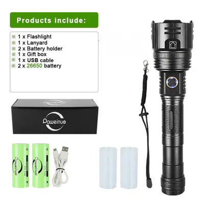 (D-800W-26650-BOX) New Super Flashlights Torches Ultra Powerful Flashlight Usb Rechargeable Flas