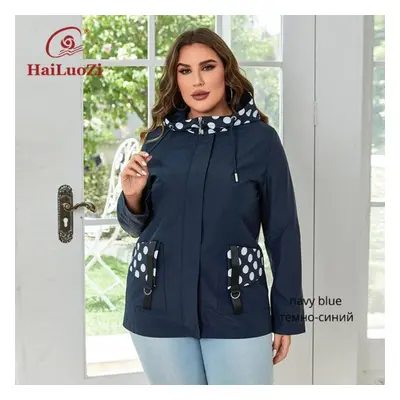 (blue, 3XL) Hailuozi New Plus Size Women Clothing Short Hooded Trench Coat High Quality Windbrea