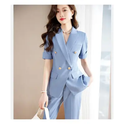 (light blue, 2XL) Spring And Summer Professional Suit Set Female