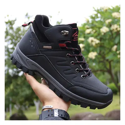 (black, 44) Tuinanle Men Waterproof Ankle Boots Winter Warm Plush Snow Boots Men Outdoor Sneaker