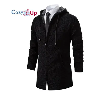 (black, L) Cozy Up New Long-sleeved Sweater Men Fleece Thickened Mid-length Knitted Cardigan