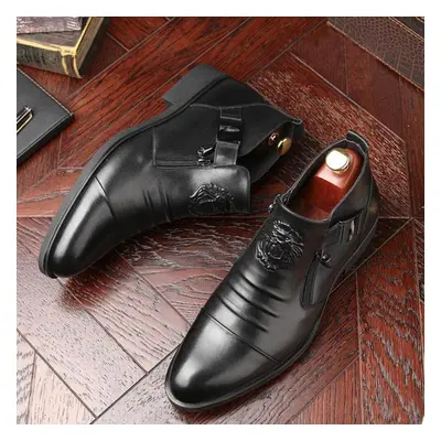 (black, 39) Men&apos;s Embossed Motorcycle Boots With Double-sided Zippers Hip-hop Jazz Boots Me