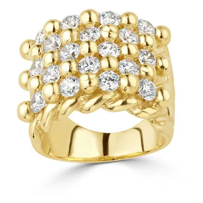 (Z1) Jewelco London Men's Solid 9ct Yellow Gold Cubic Zirconia King George III Guard Keeper Ring