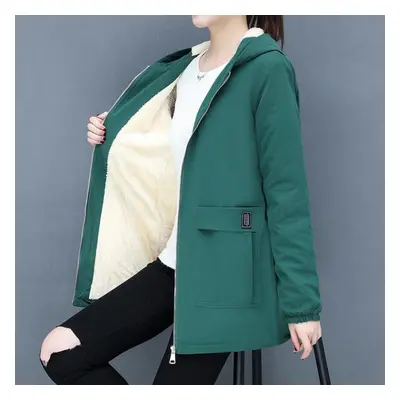 (dark green, 3XL) Autumn And Winter Thickened Warm Lamb Wool Cotton Coat Women&apos;s Mid-length