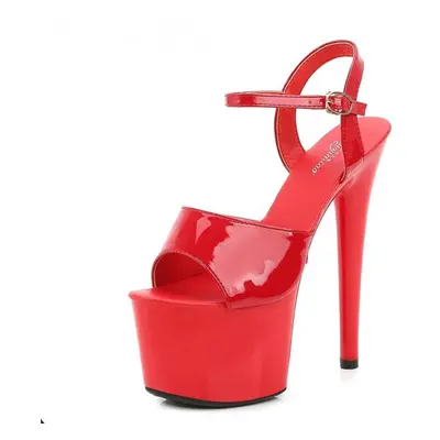 (red, 37) Sexy 17cm High Heel Sandals Patent Leather Platform Stiletto Shoes For Women Colorful 