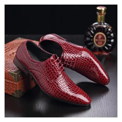 (red, 39) Men Oxford Shoes Lace Up Casual Business Pointed Shoes Brand Men Wedding Dress Shoes