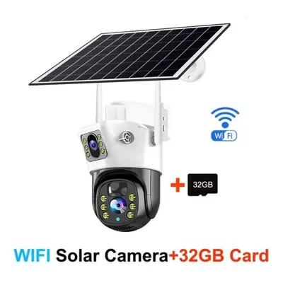 (white,black, ã6ãWifi Camera + 32G Card) Solar Camera 4k Outdoor Low Powered Video Cam Night