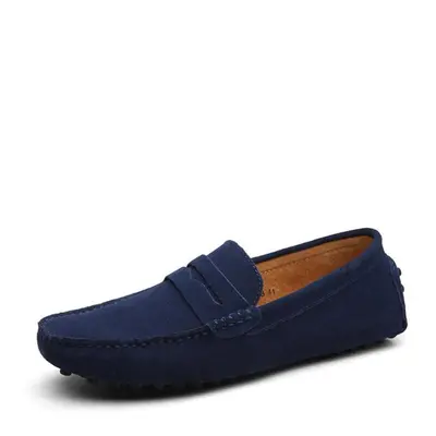 (dark blue, 46) Size Mens Casual Peas Shoes Suede Leather Men Loafers Moccasins Slip On Flats