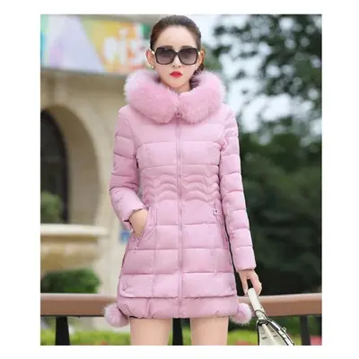 (pink, 3XL) Fashion Women Winter Warm Fur Collar Zipper Hooded Down Jacket Casual Outerwear Coat