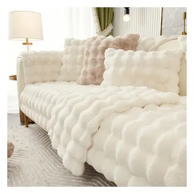 (beige, 110*160) Rabbit Plush Sofa Cushion Winter Thick Plush Cushion Non-slip Leather Sofa Cove