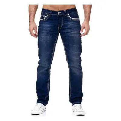 (ultramarine blue, XXXL) Men&apos;s Casual Skinny Slim Fit Straight Stretch Demin Jeans Long Pan