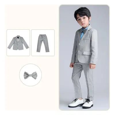 (grey, 110) 3pcs Children&apos;s Dress British Suit Set Flower Children&apos;s Wedding Dress Hos