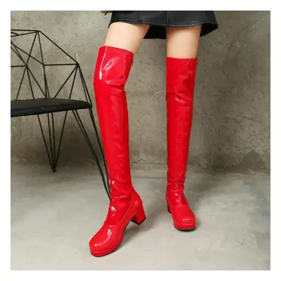 (red, 39) Women Over The Knee High Boots Block Heels Ladies Long Boots Party Women Winter Shoes 