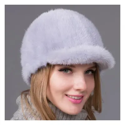 (blue, M) Winter Mink Fur Women Warm Hat Fashion Thick Visor Hat Fox Fur Cap Casual