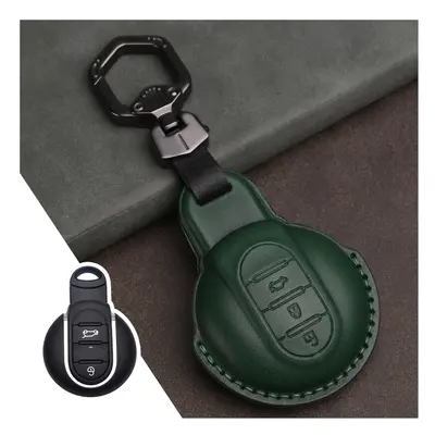 (Green) Leather Car Remote Key Case Fob Cover Skin Keychain For MINI Cooper Clubman