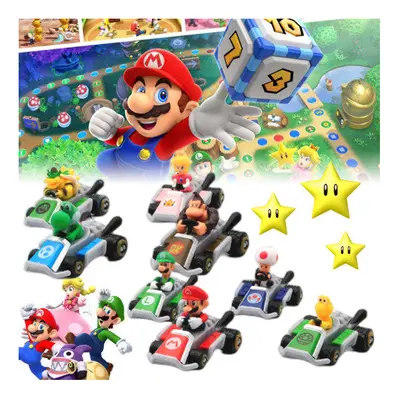 8pcs Super Mario Kart Car Princess Luigi Bowser Figure Kids Toys