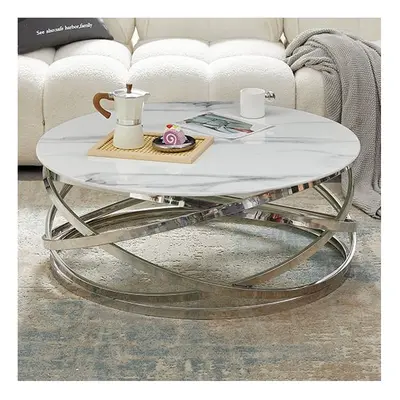 Enrico Round Glass Coffee Table In Diva Marble Effect