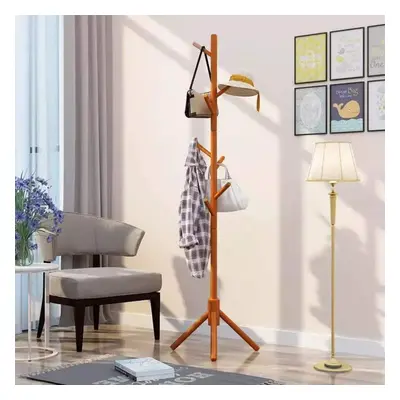 Wooden Coat Rack Stand with Hooks, Hall Tree Entryway Standing Hat Hanger Coat Rack, Tray Coat T