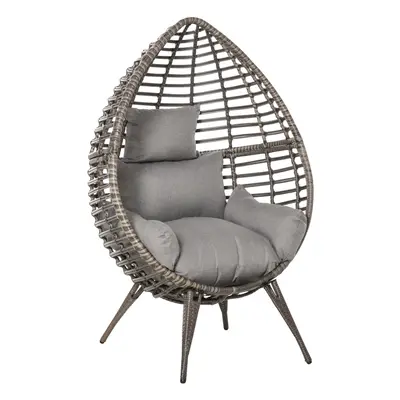 Outsunny Outdoor Wicker Teardrop Chair W/ Cushion Rattan Lounger Grey