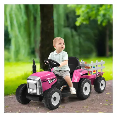 12V Electric Ride on Tractor and Trailer Toy Car w/Light & Music