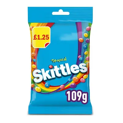 Skittles Vegan Chewy Sweets Tropical Fruit Flavoured Treat Bag 109g (Case of x 109g)