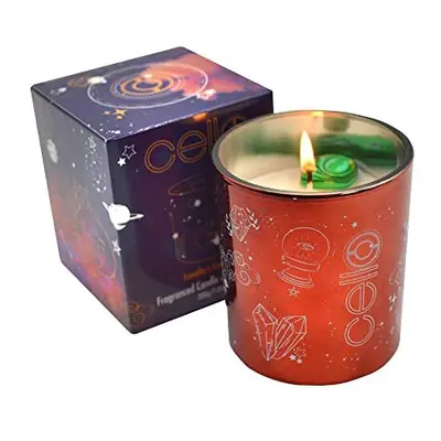 Celestial Scented Candle with Malachite Gemstones. A Stunning Metallic Pink Candle with Green Cr