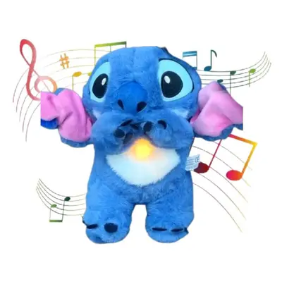 (Blue) Kid Breathing Stitch Musical Soothing Doll Sleep Toys Anxiety Relief Plush Toys