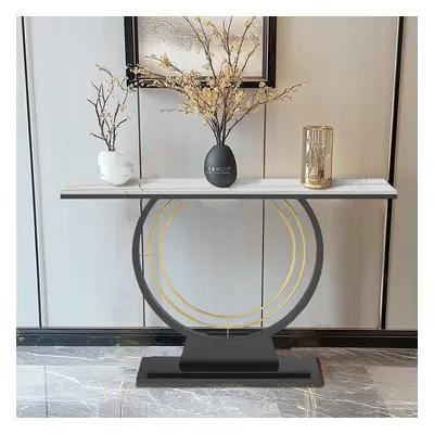 (White/Black) Free Standing Narrow Slim Marble Effect Sintered Stone Metal Half Moon Base Consol