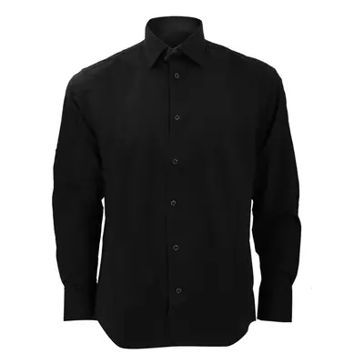 (17, Black) Russell Collection Mens Long Sleeve Easy Care Fitted Shirt