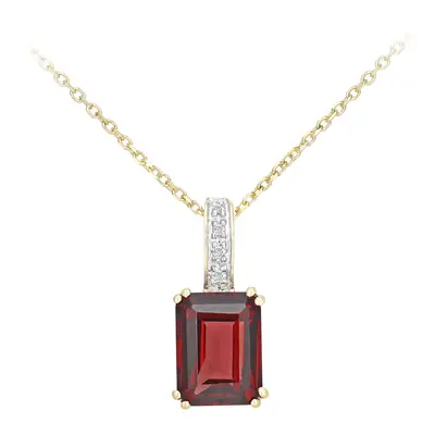 Jewelco London 9ct Yellow Gold Round 2pts Diamond Octagon 2ct Garnet Inverted Popsicle Pendant N