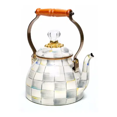 MacKenzie-Childs Sterling Check Enamel Tea Kettle, Decorative Tea Kettle, 2-Quart Capacity