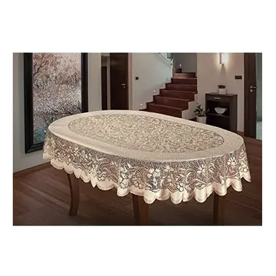 MforStyle Oval Tablecloth Heavy Lace Cream Golden Beige Large Premium Quality 55"x95" (140x241cm