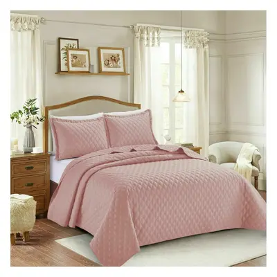 (Pink , King ) 3Pcs Luxury Embossed INSPIRATION Quilted Bedspread