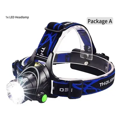 (T6-10000 Lumen, Package A) Powerful LED Headlamp USB DC Charging Headlight Waterproof Head Lamp